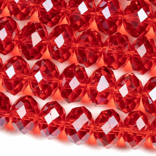 Crystal 8x12mm Light Siam Red Faceted Rondelle Beads - 8 inch strand