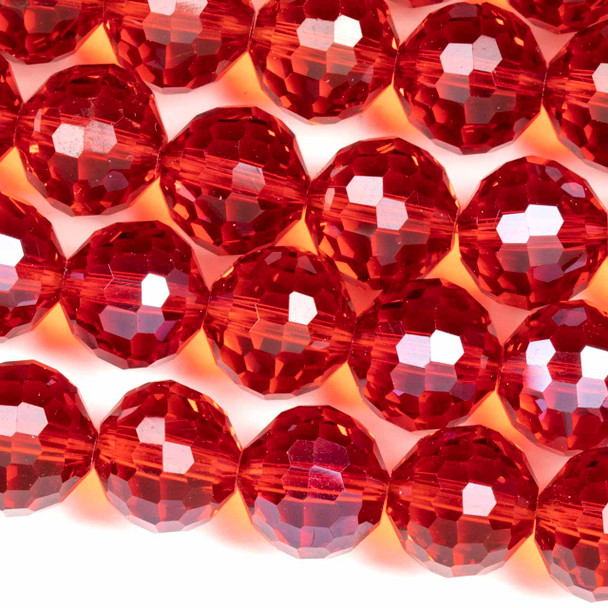 Crystal 12mm Light Siam Red Faceted Round Beads - 8 inch strand
