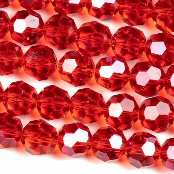 Crystal 10mm Light Siam Red Faceted Round Beads - 8 inch strand
