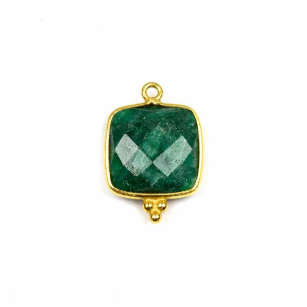 Cherry Tree Beads Emerald 15x22mm Faceted Square Drop with Gold Vermeil Bezel and 3 Tiny Dots - 1 piece 