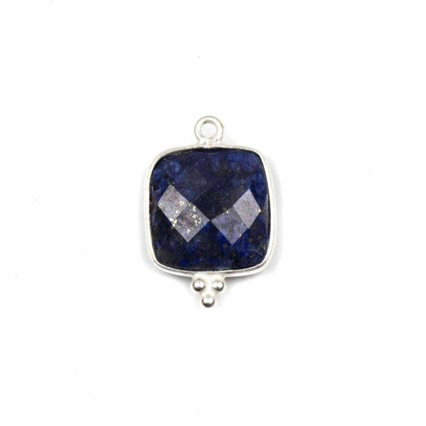 Cherry Tree Beads Lapis 15x22mm Faceted Square Drop with Sterling Silver Bezel and 3 Tiny Dots - 1 piece 
