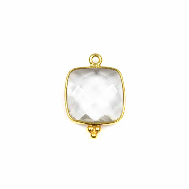 Cherry Tree Beads Clear Quartz 15x22mm Faceted Square Drop with Gold Vermeil Bezel and 3 Tiny Dots - 1 piece 