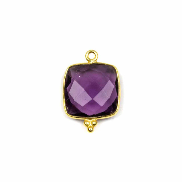 Cherry Tree Beads Purple Quartz 15x22mm Faceted Square Drop with Gold Vermeil Bezel and 3 Tiny Dots - 1 piece 