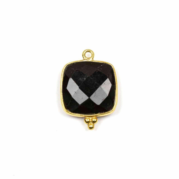 Cherry Tree Beads Onyx 15x22mm Faceted Square Drop with Gold Vermeil Bezel and 3 Tiny Dots - 1 piece 