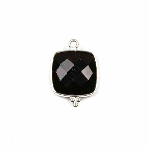 Cherry Tree Beads Onyx 15x22mm Faceted Square Drop with Sterling Silver Bezel and 3 Tiny Dots - 1 piece 