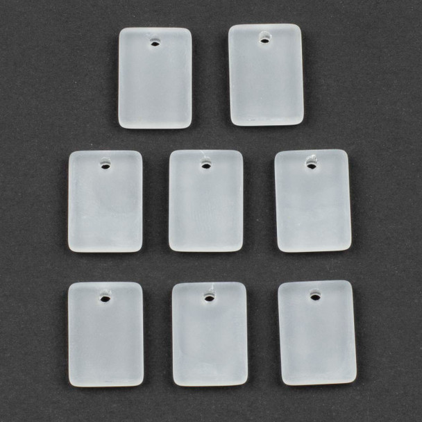 Matte Glass, Sea Glass Style 13x18mm Clear White Rectangle Pendants - 2 Matte Glass, Sea Glass Style 13x18mm Clear White Rectangle Pendants - 2 pieces