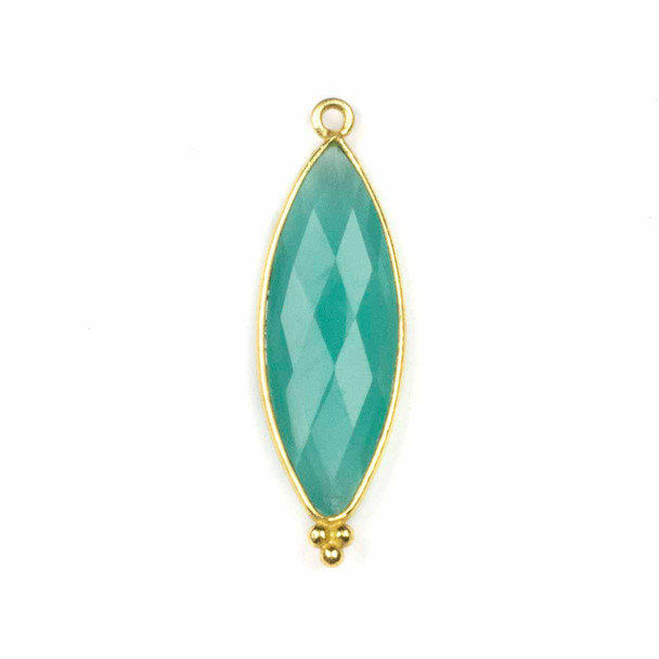 Cherry Tree Beads Aqua Chalcedony 11x37mm Faceted Marquis Drop with Gold Vermeil Bezel and 3 Tiny Dots - 1 piece 