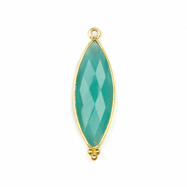 Aqua Chalcedony 11x37mm Faceted Marquis Drop with Gold Vermeil Bezel and 3 Tiny Dots - 1 piece