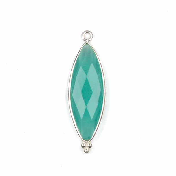 Aqua Chalcedony 11x37mm Faceted Marquis Drop with Sterling Silver Bezel and 3 Tiny Dots - 1 piece