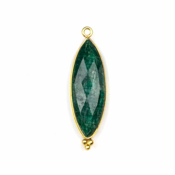 Cherry Tree Beads Emerald 11x37mm Faceted Marquis Drop with Gold Vermeil Bezel and 3 Tiny Dots - 1 piece 