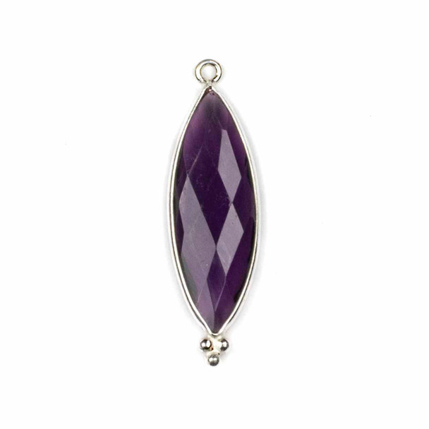 Cherry Tree Beads Purple Quartz 11x37mm Faceted Marquise Drop with Sterling Silver Bezel and 3 Tiny Dots - 1 piece