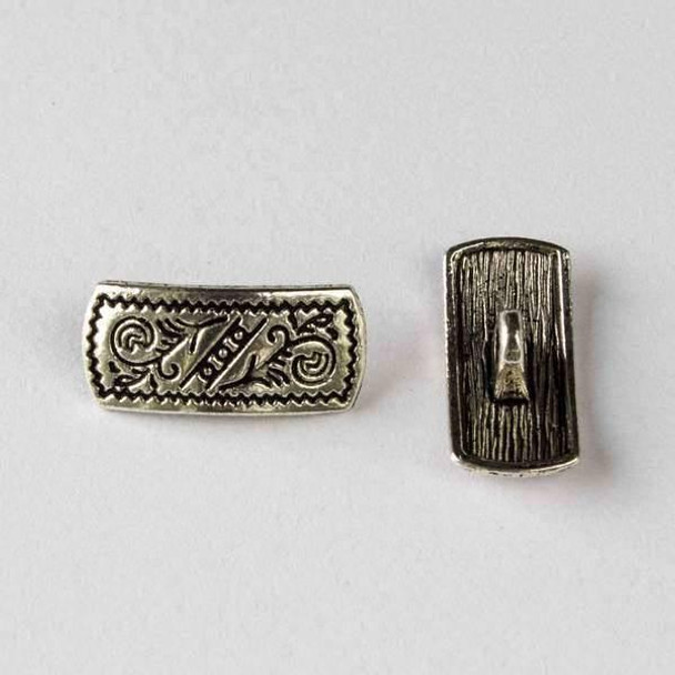 Cherry Tree Beads Silver Pewter 8x18mm Rectangular Buttons with Leaves and Dots - 2 pieces 