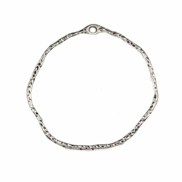 Silver "Pewter" (zinc-based alloy) 41x45mm Textured Hoop with a Connector Hole at the Top - 1 per bag