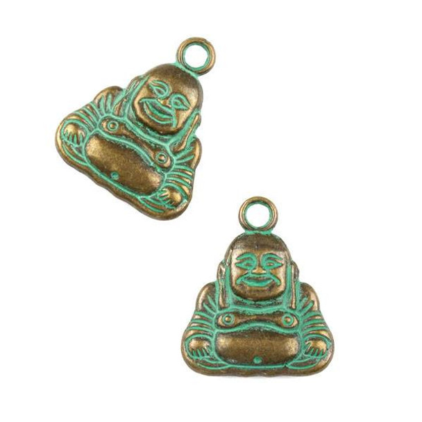 Green Bronze Colored Pewter 21x25mm Happy Buddha Charm - 6 per bag