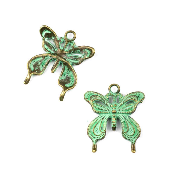 Green Bronze Colored Pewter 23x26mm Butterfly Charm - 10 per bag