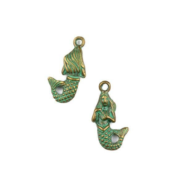 Cherry Tree Beads Green Bronze Colored "Pewter" (zinc-based alloy) 12x22mm Mermaid Charm - 1 piece 