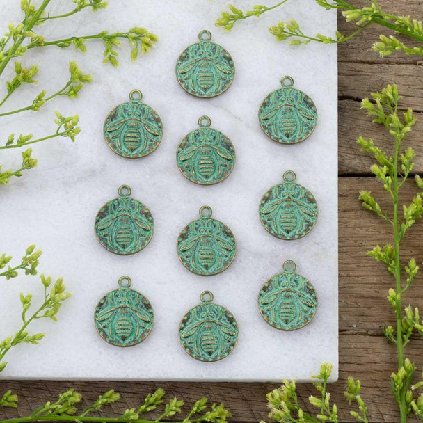Cherry Tree Beads Green Bronze Colored "Pewter" (zinc-based alloy) 20x24mm Bee Pendant 