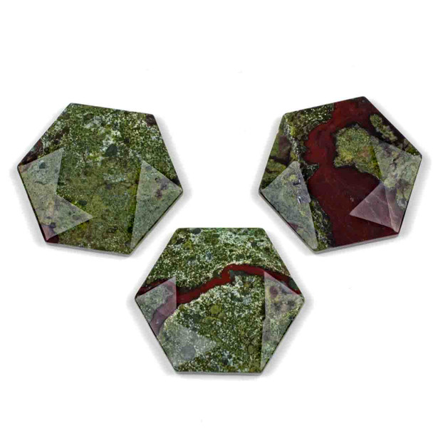 Dragon Blood Jasper 40x45mm Faceted Top Drilled Hexagon Pendant - 1 per bag