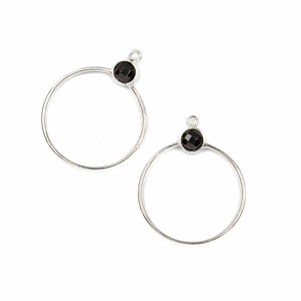 Sterling Silver 28x36mm Hoop Components with 7mm Onyx Bezeled Coin - 2 pieces