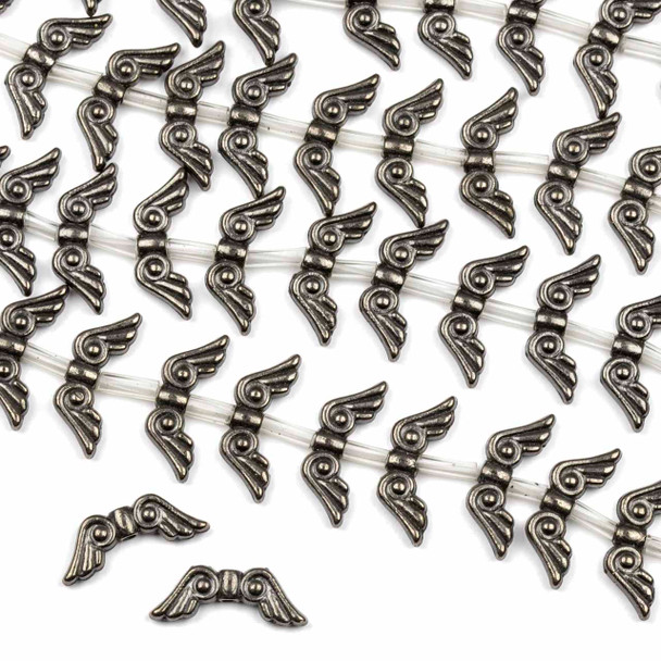 Gun Metal Colored "Pewter" (zinc-based alloy) 7x20mm Angel Wings Beads - approx. 17 inch strand