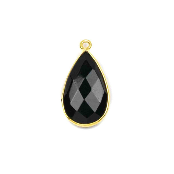Cherry Tree Beads Onyx approximately 13x25mm Faceted Teardrop Drop with a Gold Vermeil Bezel - 1 piece 