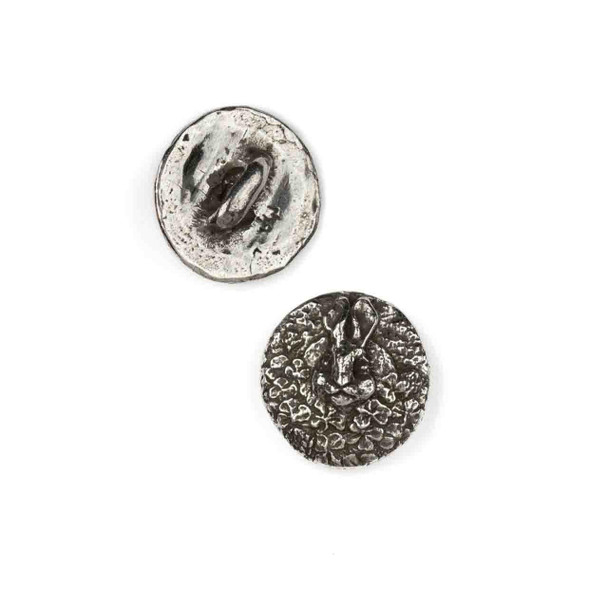 Green Girl Studios 20mm Bunny Button - 1 per bag, a whimsical pewter button featuring a detailed bunny design, perfect for adding charm to crafting and sewing projects.