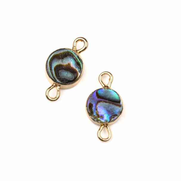 Cherry Tree Beads Abalone Paua Shell 8x16mm Tiny Coin Link with Gold Plated Bezel and Loops - 2 per bag