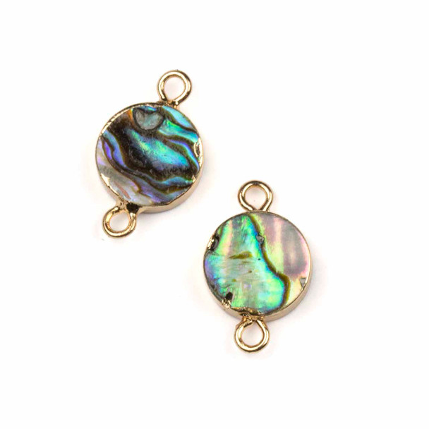 Abalone Paua Shell 10x17mm Tiny Coin Link with Gold Plated Bezel and Loops - 1 piece