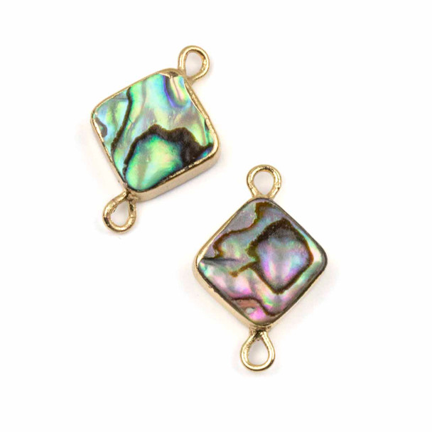 Abalone Paua Shell 13x20mm Tiny Diamond Link with Gold Plated Bezel and Loops - 1 piece