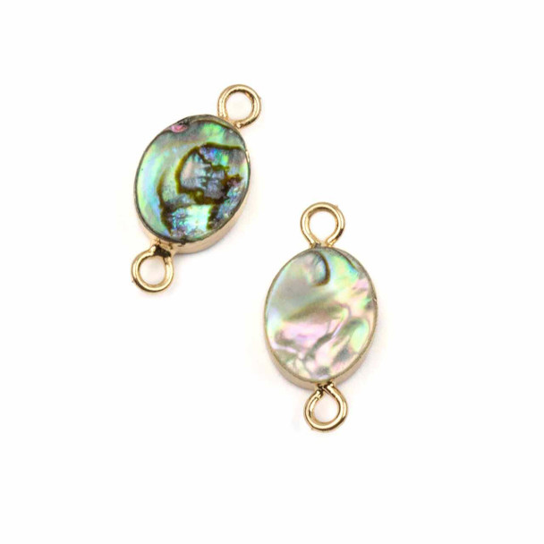 Cherry Tree Beads Abalone Paua Shell 9x17mm Tiny Oval Link with Gold Plated Bezel and Loops - 1 piece 