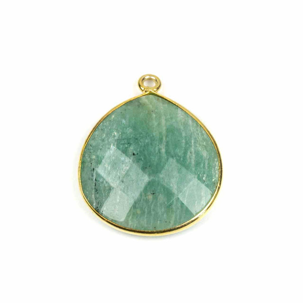 Cherry Tree Beads Amazonite approximately 21x24mm Faceted Almond/Teardrop Drop with Gold Vermeil Bezel - 1 piece 