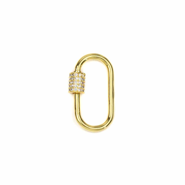 Gold Plated Brass 15x25mm Carabiner Clasps with Cubic Zirconia Pave - 1 piece