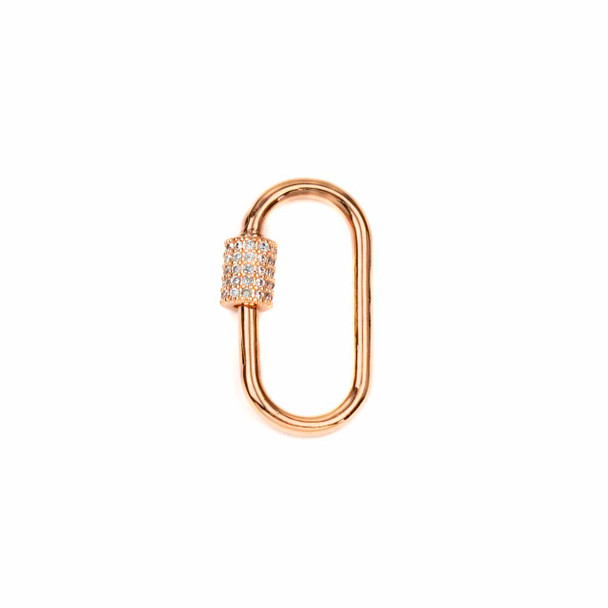 Rose Gold Plated Brass 15x25mm Carabiner Clasps with Cubic Zirconia Pave - 1 piece