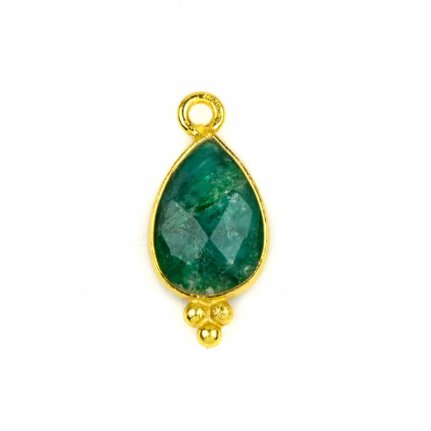 Cherry Tree Beads Emerald approximately 9x20mm Faceted Teardrop Drop with Gold Vermeil Bezel and 3 Tiny Dots - 1 piece 