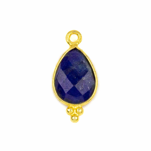 Lapis approximately 9x20mm Faceted Teardrop Drop with Gold Vermeil Bezel and 3 Tiny Dots - 1 piece