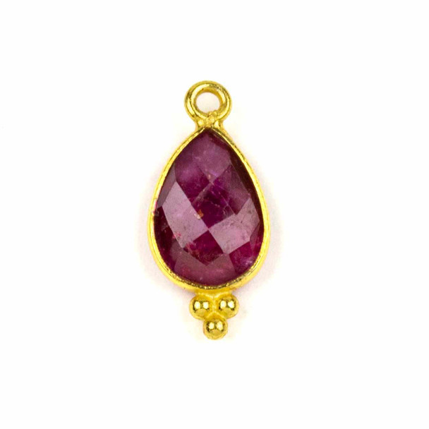 Cherry Tree Beads Ruby approximately 9x20mm Faceted Teardrop Drop with Gold Vermeil Bezel and 3 Tiny Dots - 1 piece 