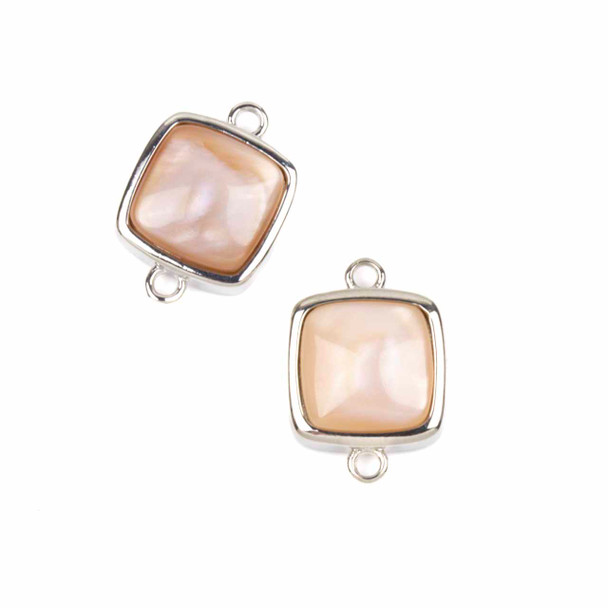 Pink Shell 11x16mm Tiny Square Link with Silver Plated Bezel and Loops - 1 piece