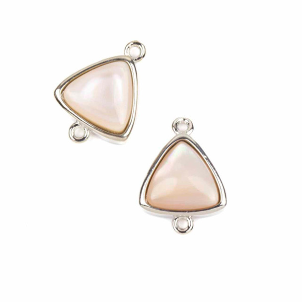 Cherry Tree Beads Pink Shell 13x18mm Tiny Triangle Link with Silver Plated Bezel and Loops - 1 piece 