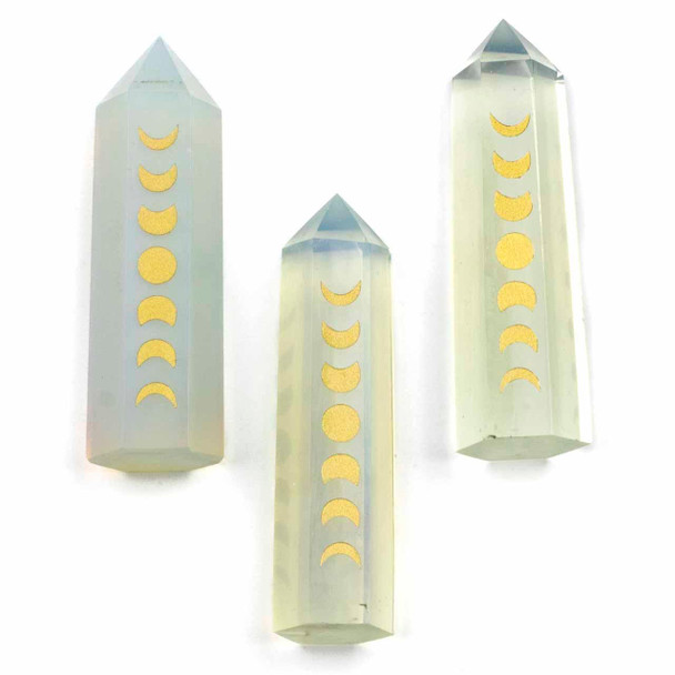 Cherry Tree Beads Opalite & Gold Moon Phase Tower - 1 piece, approx. 1x3.5-4 inch