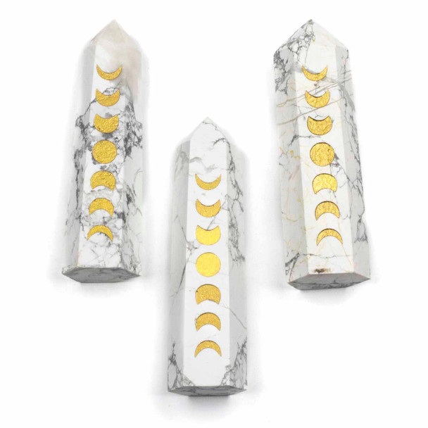 Cherry Tree Beads Howlite & Gold Moon Phase Tower - 1 piece, approx. 1x3.5-4 inch 