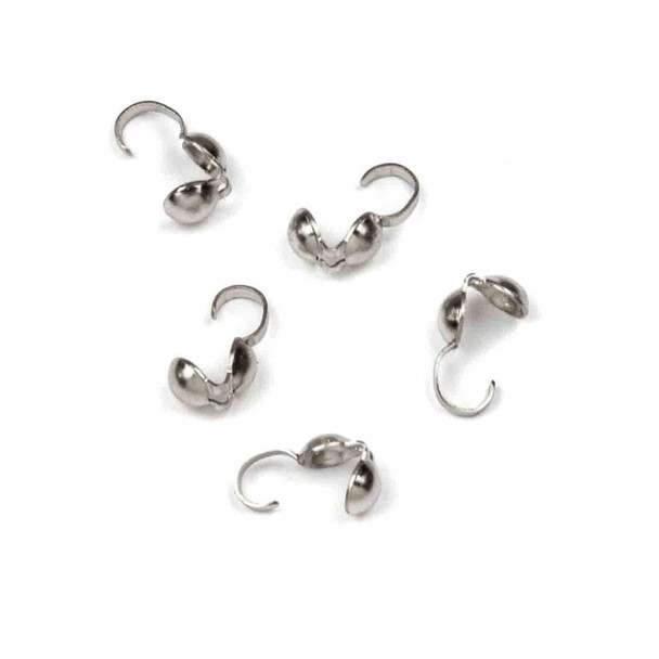 Cherry Tree Beads Natural Silver Stainless Steel 4x9mm Clam Shell Bead Tips - 24 pieces