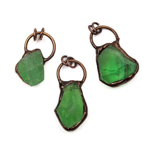 Green Fluorite Rough Nugget approx. 25x40mm Bumpy Antique Copper Plated Brass 22mm Hoop Pendant with 8mm Open Jump Rings - 1 per bag