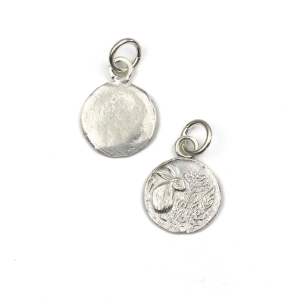 Green Girl Studios Silver Plated Pewter 15x20mm Bunny Coin Charm with 8mm Jump Ring - 1 piece