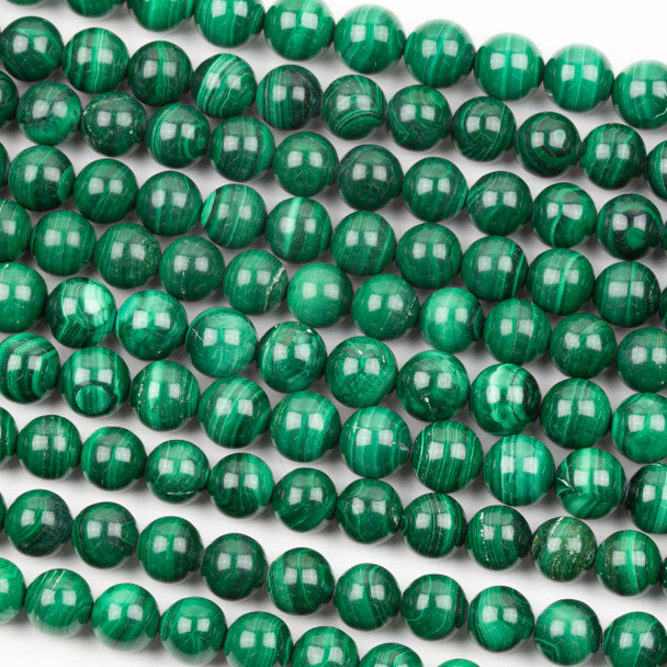 Natural Malachite 8mm Round Beads - 15 inch strand