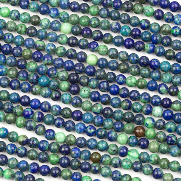 Natural Azurite 4mm Round Beads - 15 inch strand