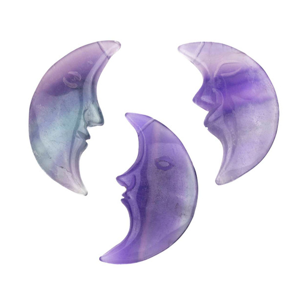 Purple Fluorite approx. 23-27x47-55mm Crescent Moon Face Pendant - 1 per bag