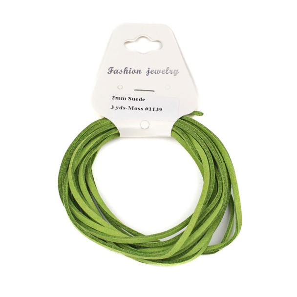 Cherry Tree Beads Moss Green Microsuede 1.5mm Thick, 2mm Wide Flat Cord - 3 yards 