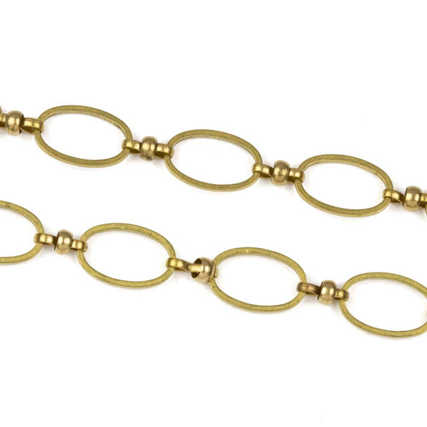 Cherry Tree Beads Raw Brass Chain with 10x15mm Oval Links alternating with 2x8mm Bars and 4mm Round Beads - chain2396vb-2m - 2 meters 