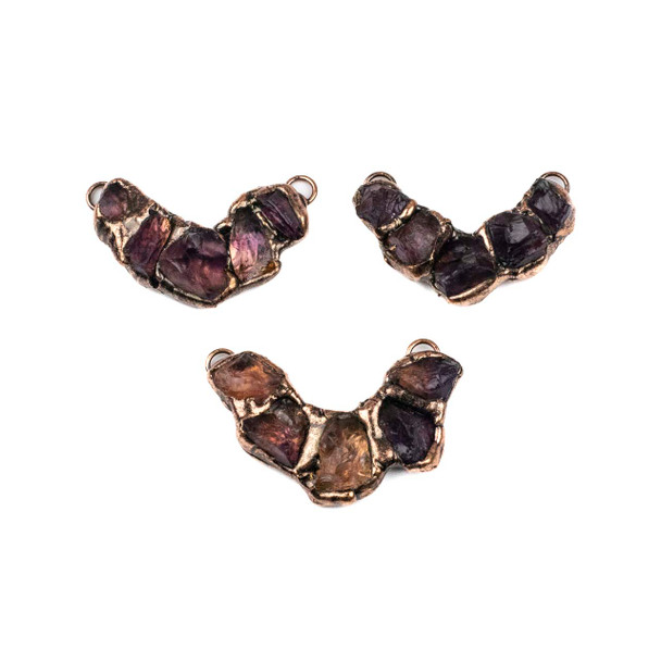 Amethyst and Copper approx. 15-25x56-60mm Rough Nugget Curved Link Pendant - 1 per bag