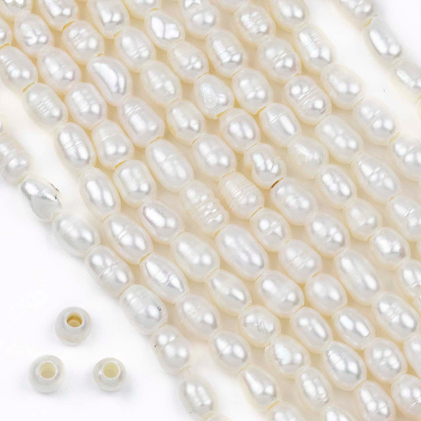 Large Hole Fresh Water Pearl 6-7mm White Rice Beads with a 2.5mm Large Hole - approx. 8 inch strand